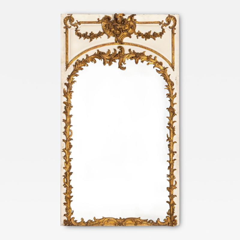 19th Century French Rococo Louis XV Carved Giltwood Trumeau Mirror 80 H