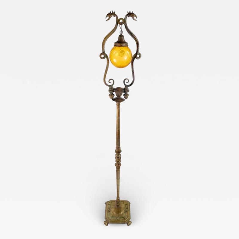 19th Century French Rococo Revival Style Bronze Patinated Dragons Floor Lamp