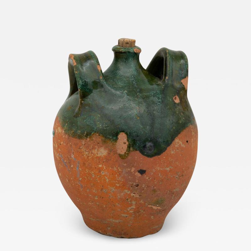 19th Century French Terracotta and Green Glazed Confit Pot