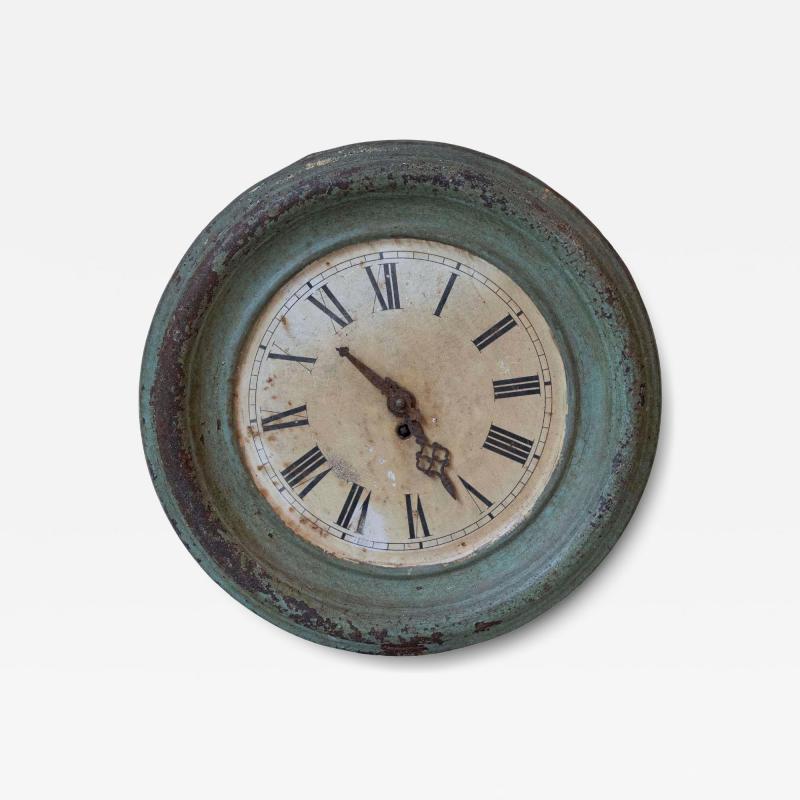 19th Century French Wall Clock with Aged Green Patina