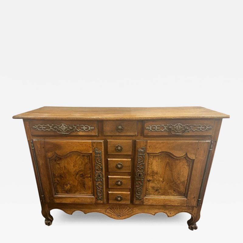 19th Century French Walnut Buffet with Burl Inlaid Doors