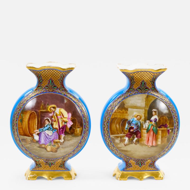 19th Century French hand Painted Decorated Porcelain Vases