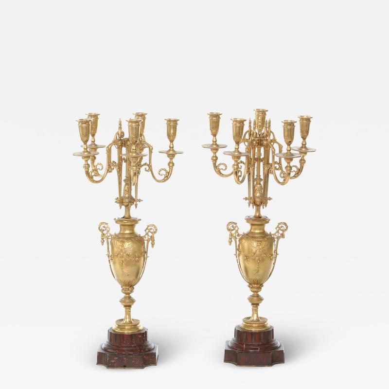 19th Century Gilt Bronze Marble Base Five Arm Candelabra