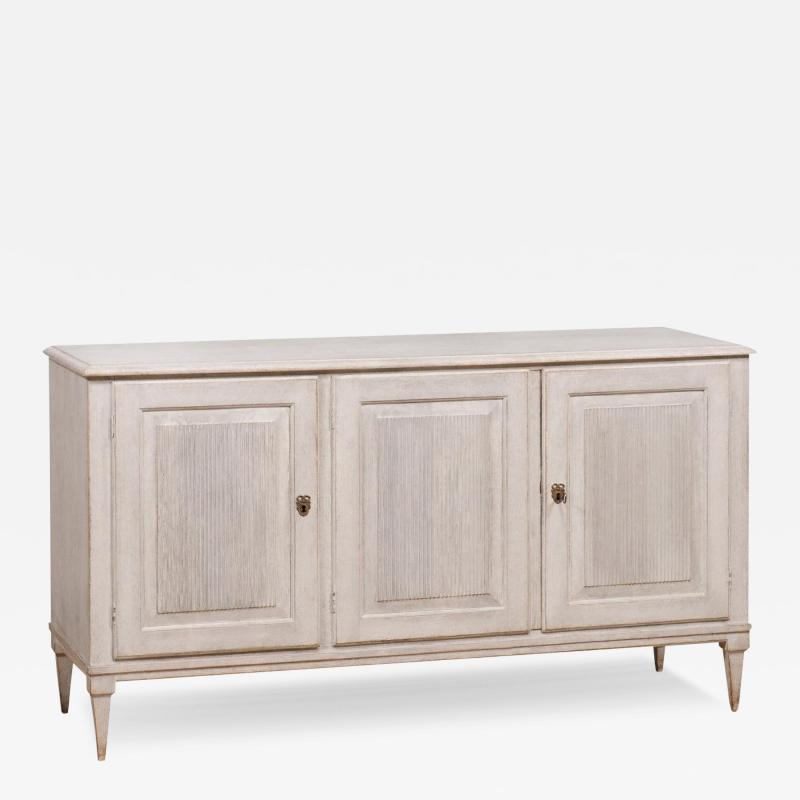 19th Century Gustavian Style Swedish Gray Painted Sideboard with Reeded Panels