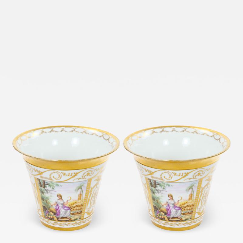 19th Century Hand Painted Paris Porcelain Cachepots with Gilt Details