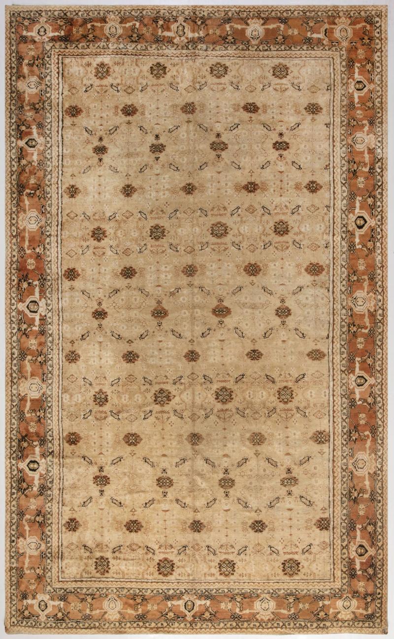 19th Century Indian Agra Beige and Brown Rug Size Adjusted 