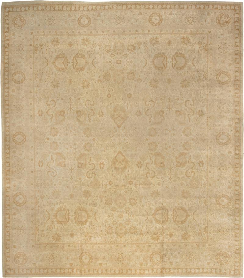 19th Century Indian Amritsar Beige Camel and Caramel Handwoven Wool Rug