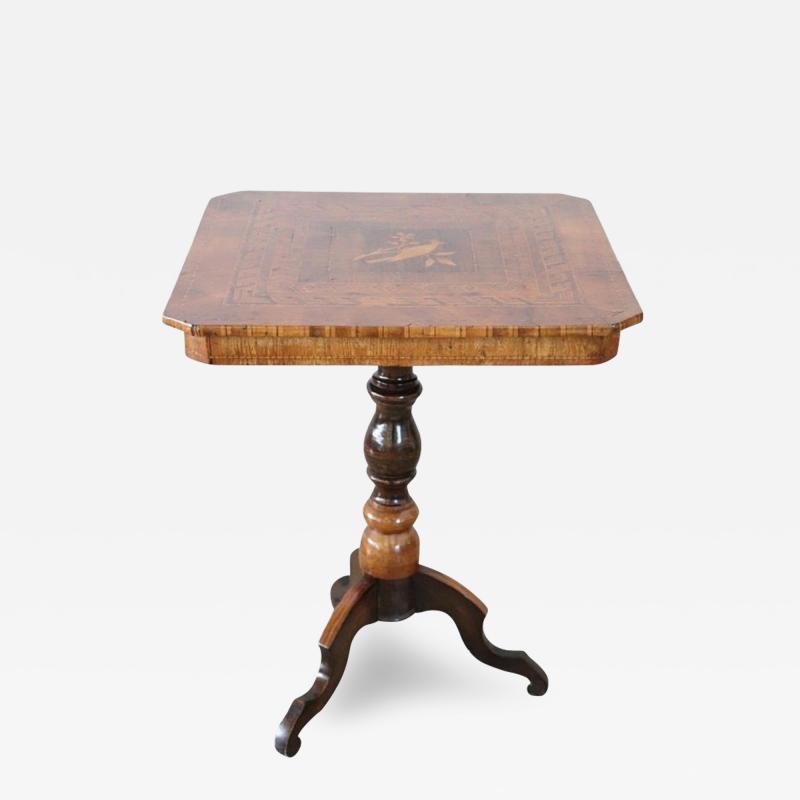 19th Century Inlaid Walnut Antique Tripod Table or Pedestal Table