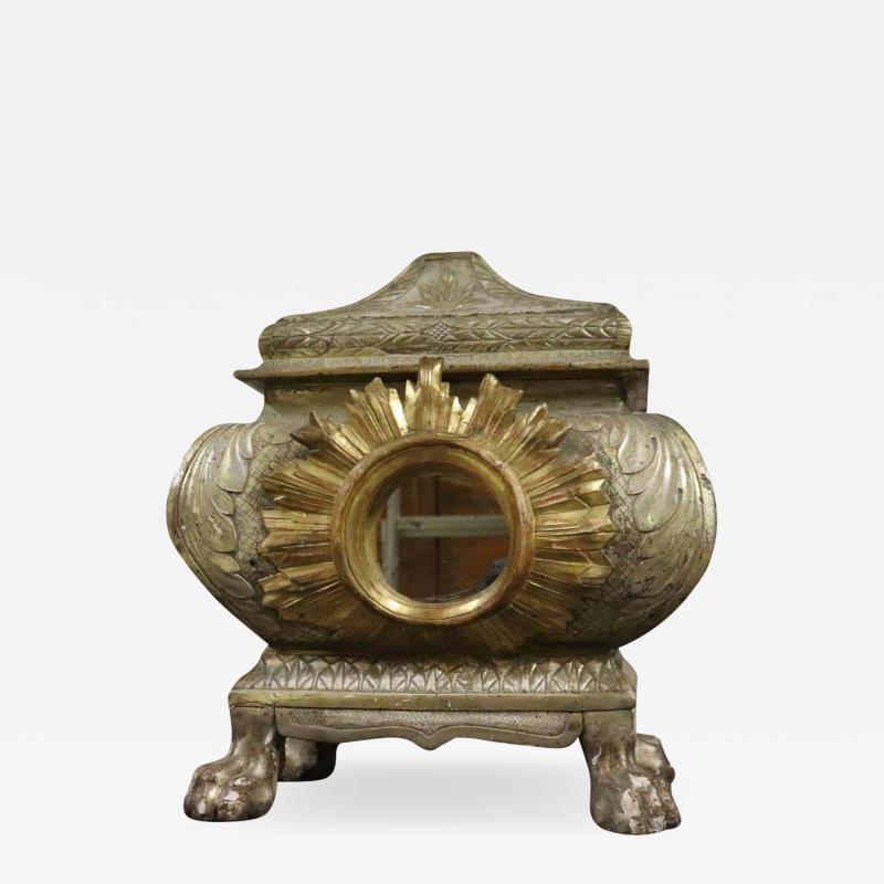 19th Century Italian Antique Reliquary in Silvered and Gilded Wood