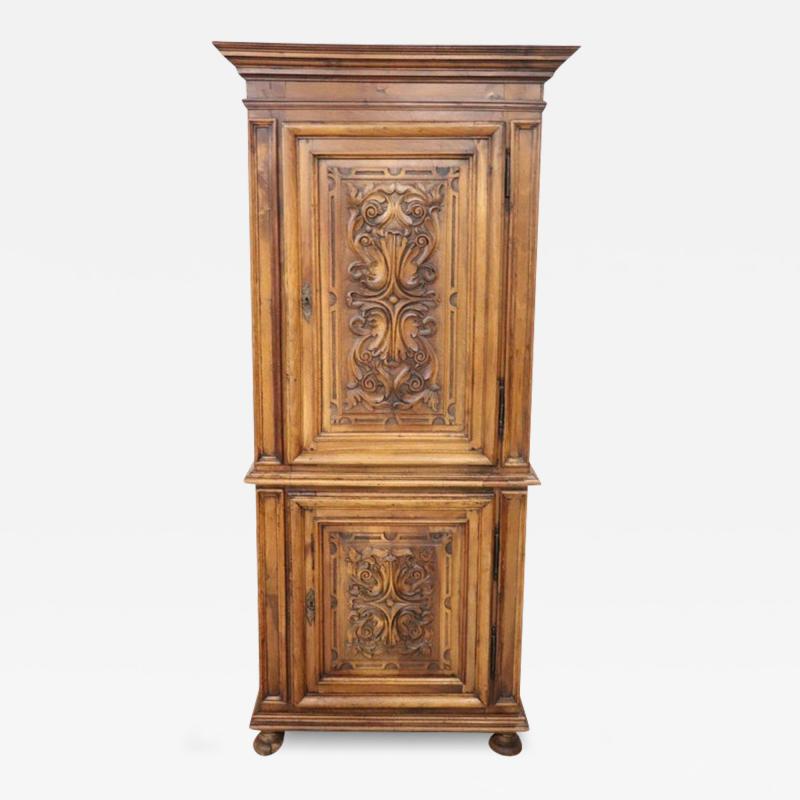 19th Century Italian Antique Small Cabinet in Solid Carved Walnut