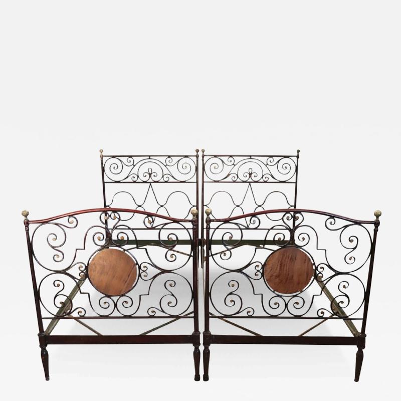 19th Century Italian Antique Wrought Iron Pair of Single Beds