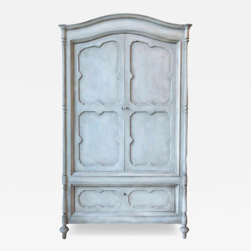 19th Century Italian Blue Painted Cherrywood Wardrobe with Original Hardware