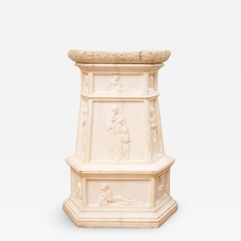 19th Century Italian Carrara Marble Pedestal Neoclassical Carvings Figural