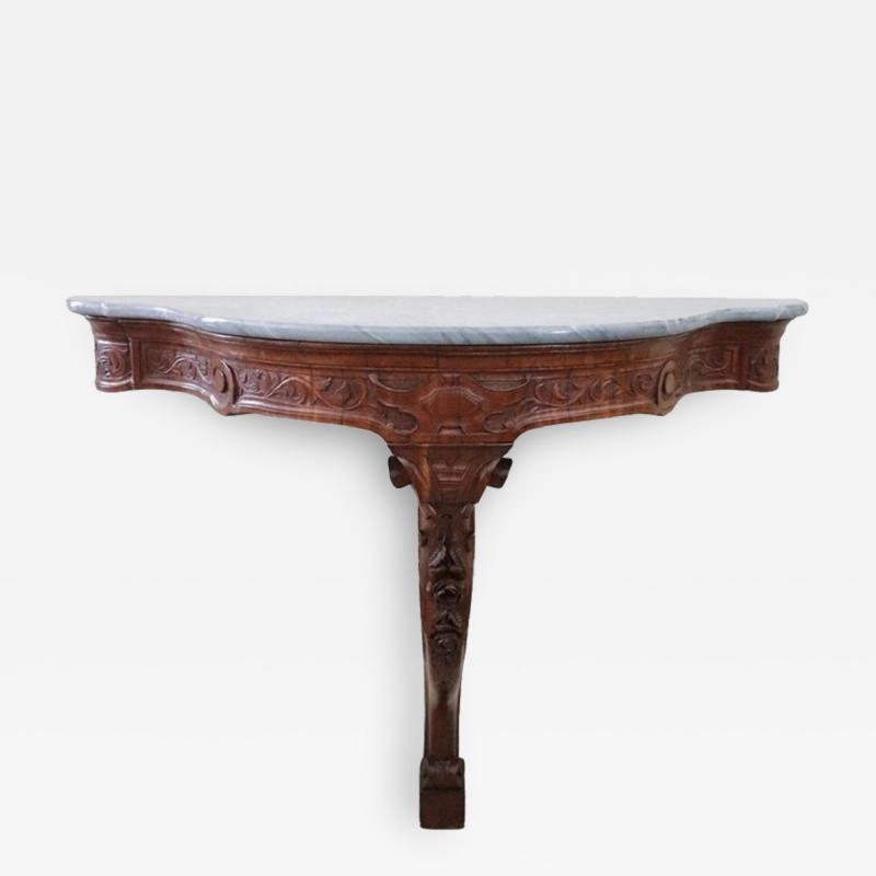 19th Century Italian Carved Wood Antique Console Table with Marble Top