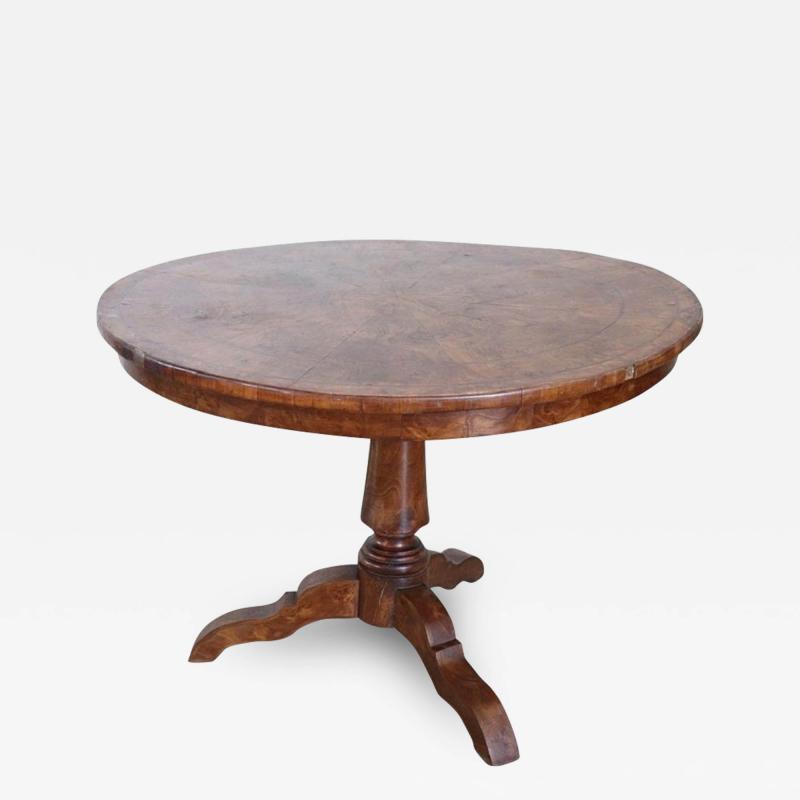19th Century Italian Charles X Briar Walnut Round Center Table