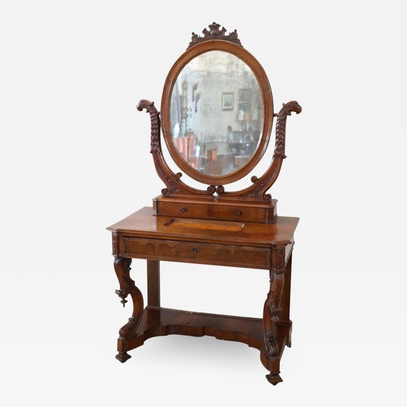 19th Century Italian Charles X Carved Walnut Vanity Table