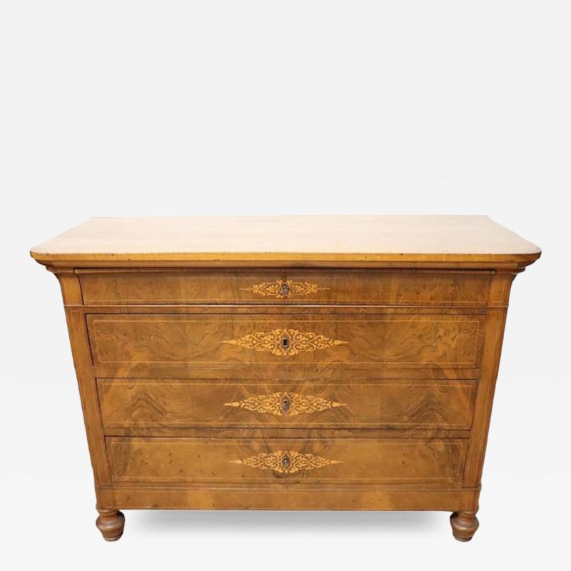 19th Century Italian Charles X Inlaid Walnut Antique Chest of Drawers Restored