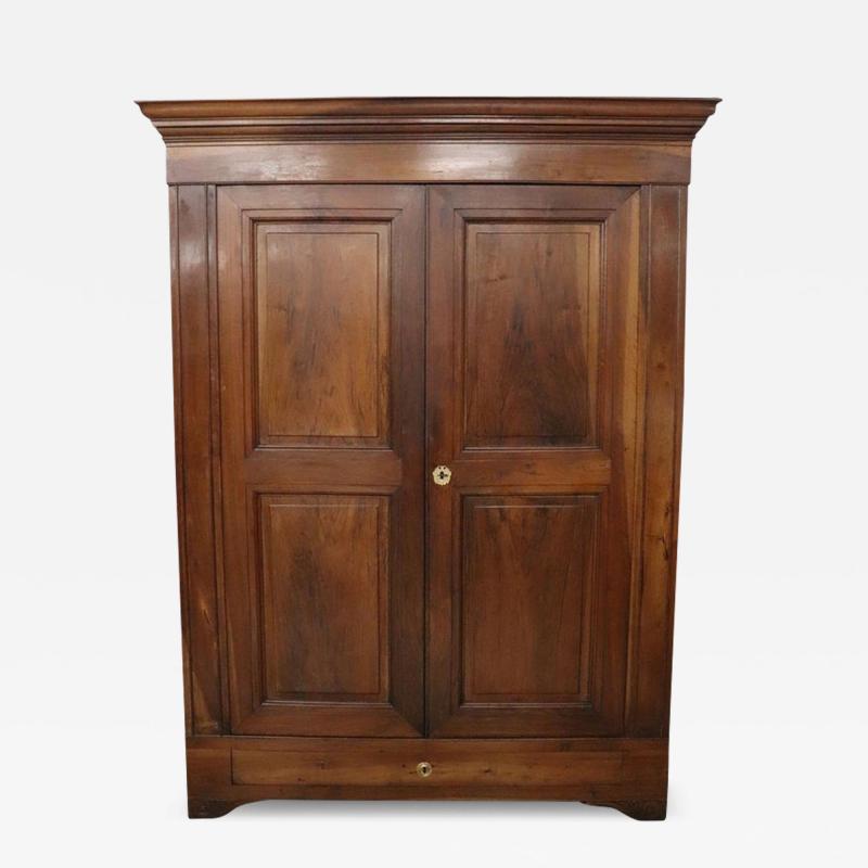 19th Century Italian Charles X Solid Walnut Antique Wardrobe or Armoire