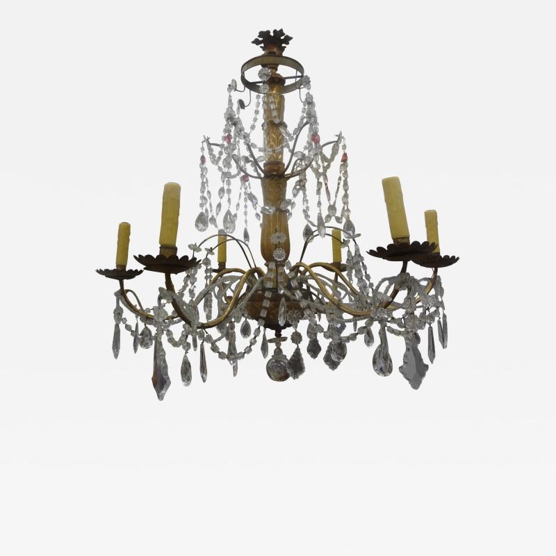 19th Century Italian Genovese Giltwood and Crystal Chandelier