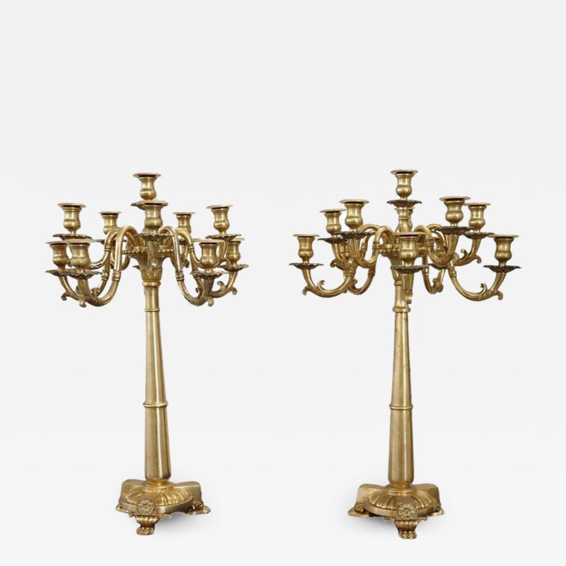 19th Century Italian Gilt Bronze Pair of Antique Candelabras with Twelve Lights