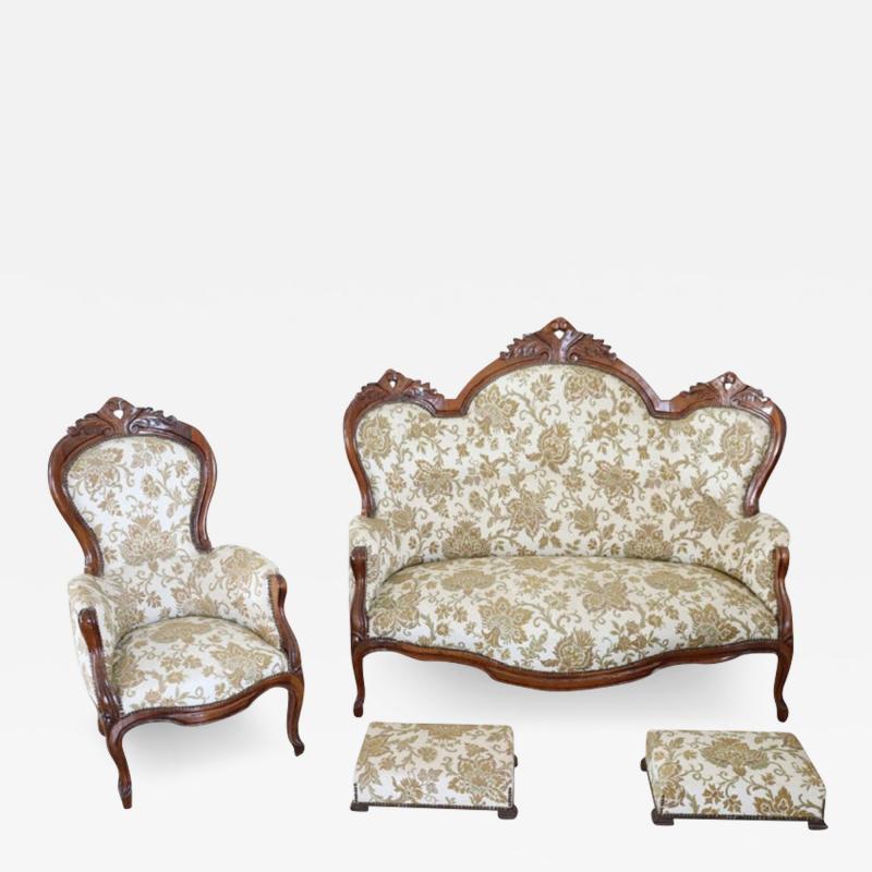 19th Century Italian Louis Philippe Antique Living Room Set or Salon Suite