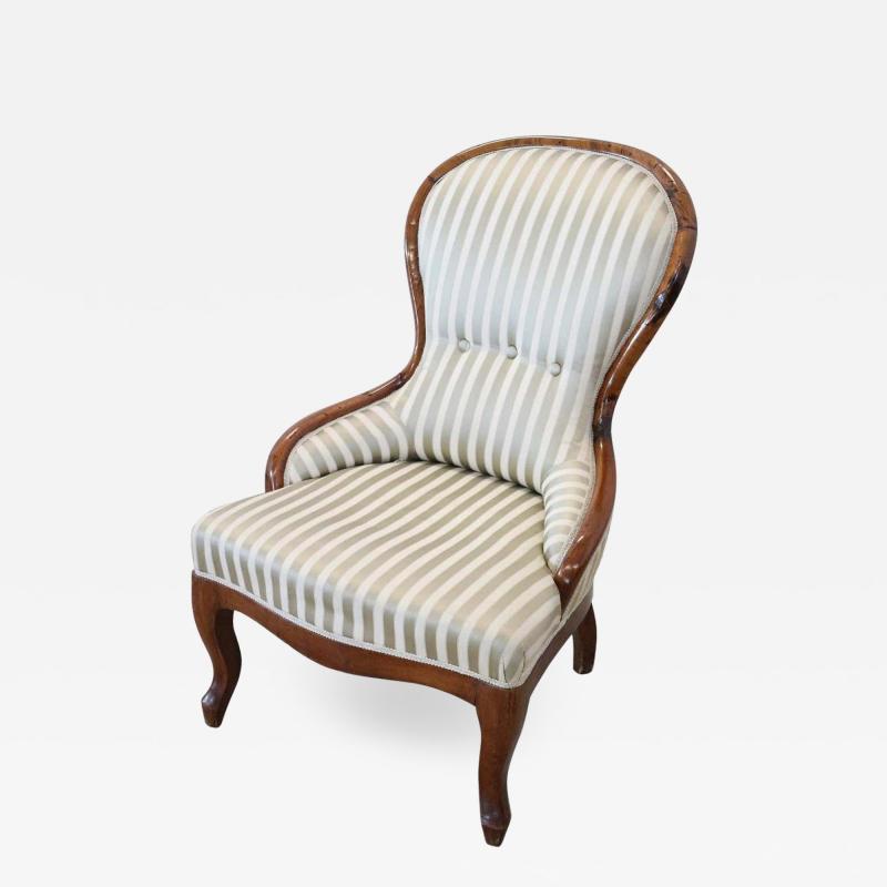 19th Century Italian Louis Philippe Walnut Armchair with Silk Seat