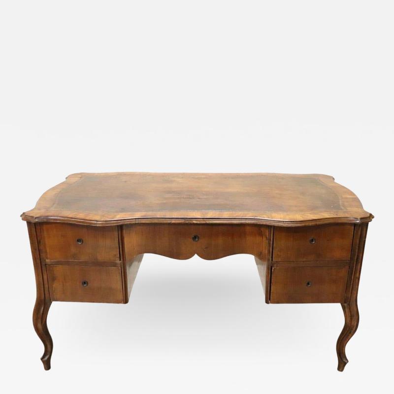 19th Century Italian Louis XV Style Walnut Large Writing Desk