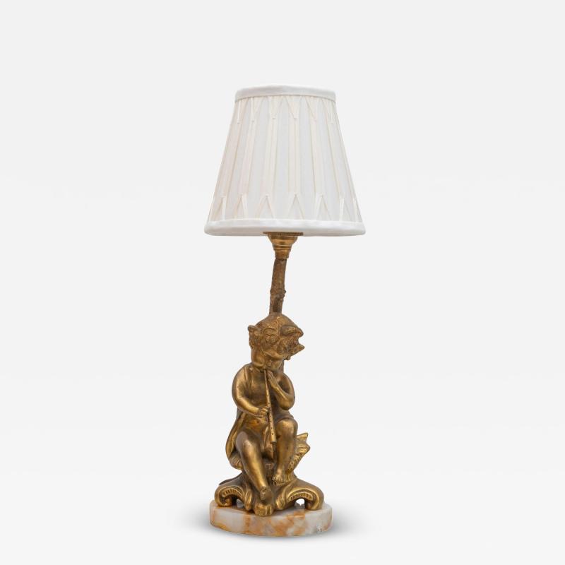 19th Century Italian Napoleon III Gilt Bronze Figural Lamp with Cherub