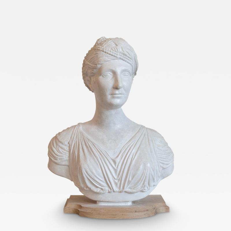 19th Century Italian Neoclassical Plaster Bust of a Roman Woman