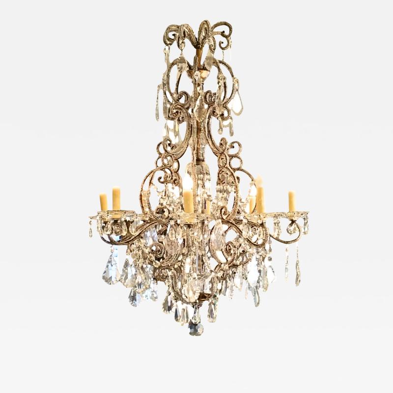 19th Century Italian Rococo Beaded 8 lite Crystal Chandelier