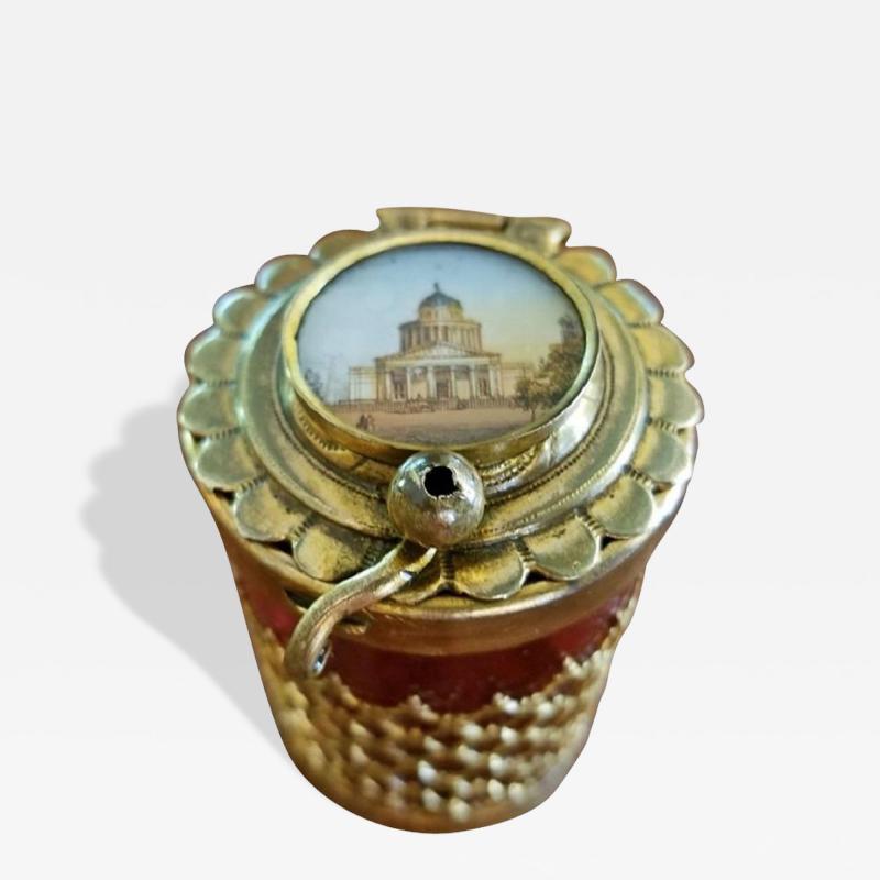19th Century Italian Ruby Glass Box with Miniature of Basilica