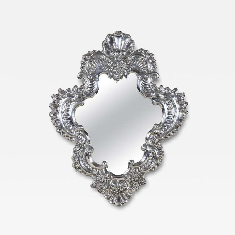 19th Century Italian Silvered Wall Mirror Embossed Copper Venice ca 1880