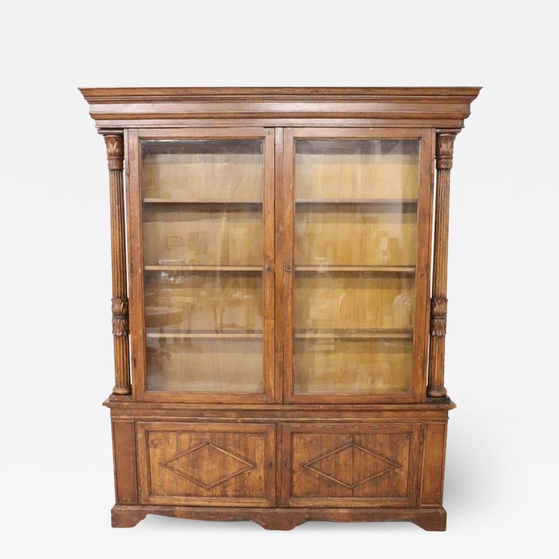 19th Century Italian Solid Fir Wood Large Bookcase