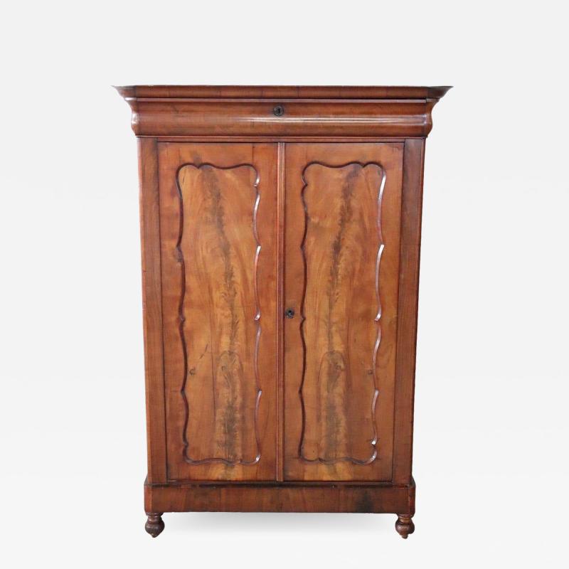 19th Century Italian Solid Walnut Wood Antique Low Wardrobe or Armoire