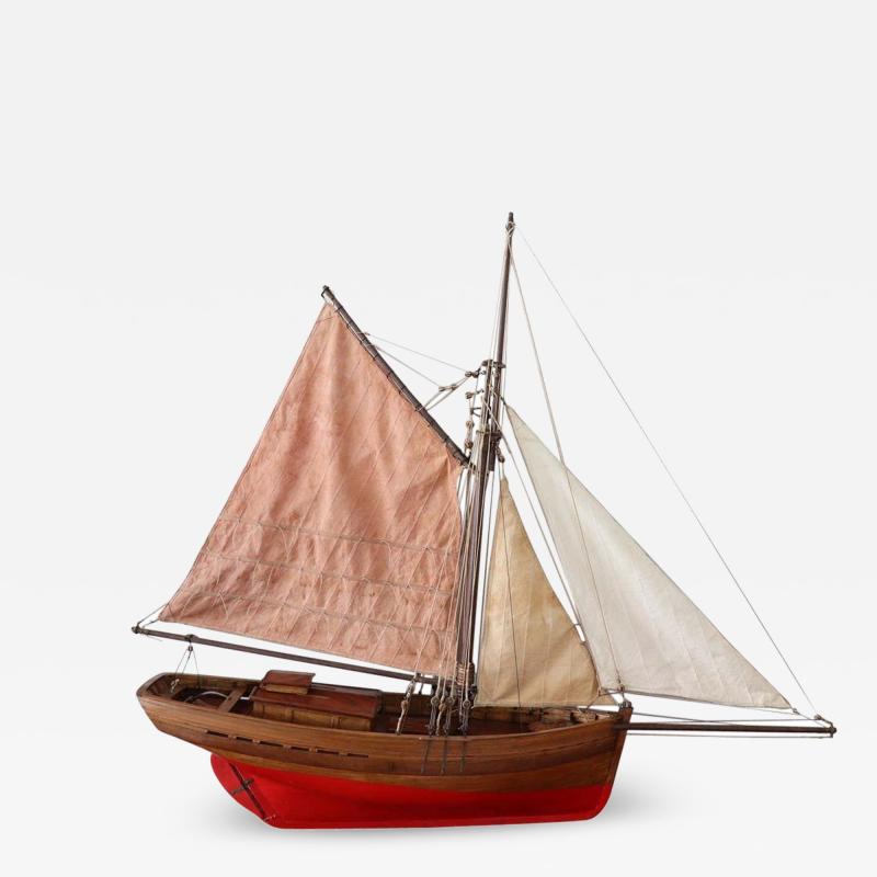 19th Century Italian Wooden Canvas Handmade Model Sail Boat