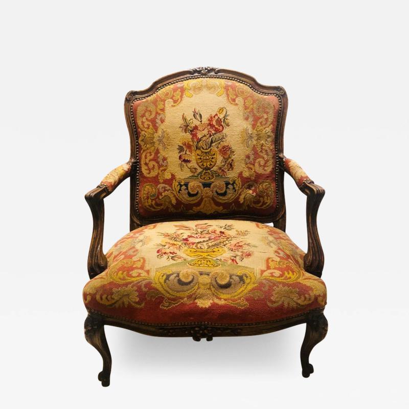 19th Century Louis XV Style Armchair Bergere Petite and Gros Point Upholstery