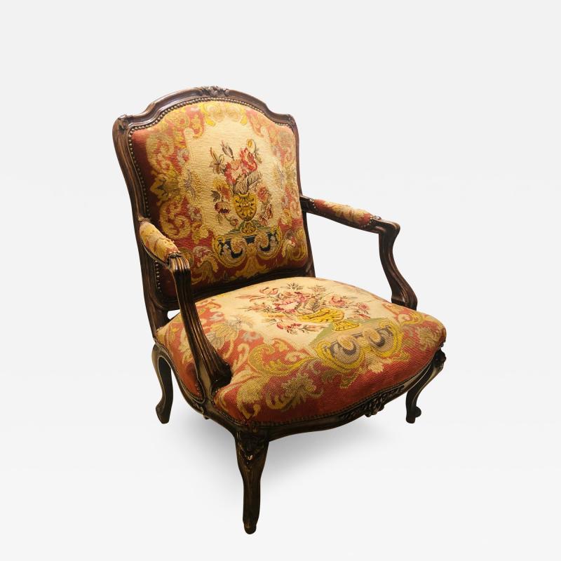 19th Century Louis XV Style Armchair Bergere Petite and Gros Point Upholstery