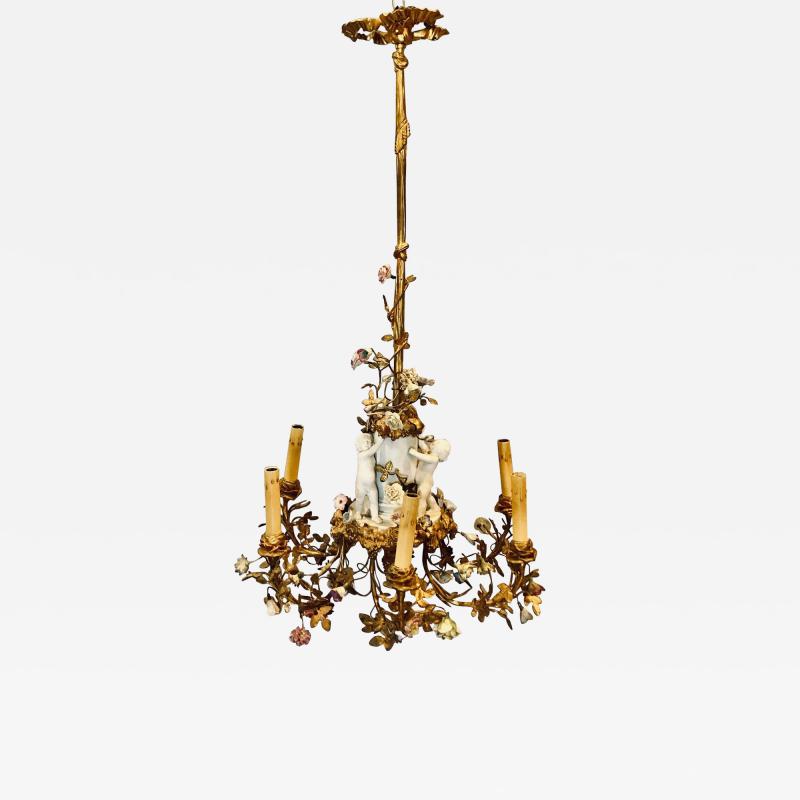19th Century Louis XVI Gilt Bronze Meissen and Sevres Parian Chandelier