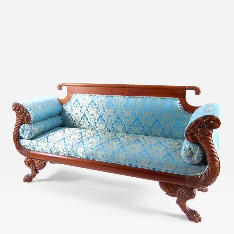 19th Century Mahogany Wood Framed Empire Style Upholstered Sofa