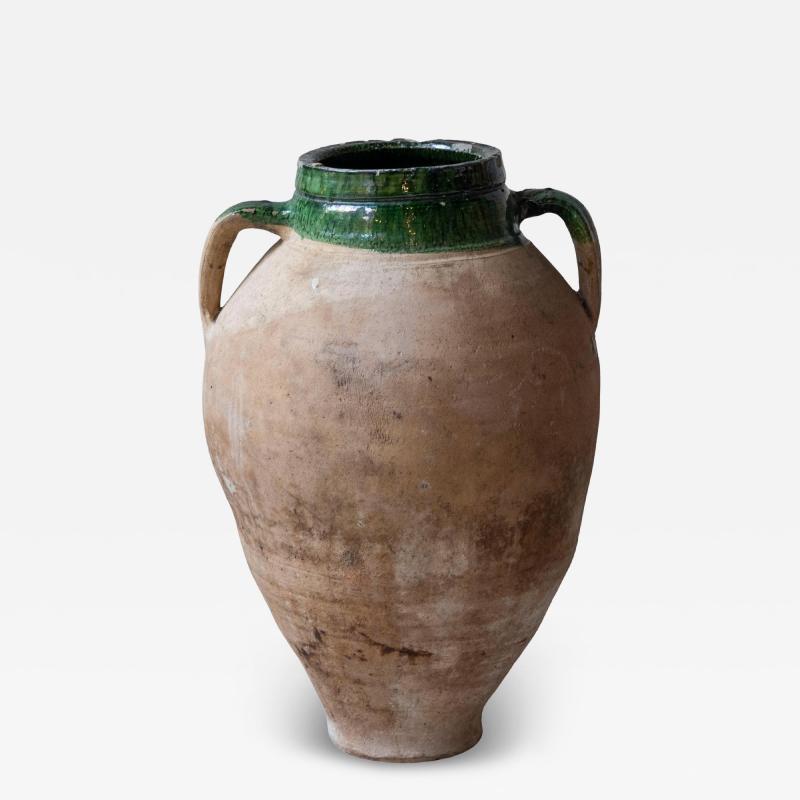 19th Century Mediterranean Terracotta Jar with Green Glazed Rim and Handles