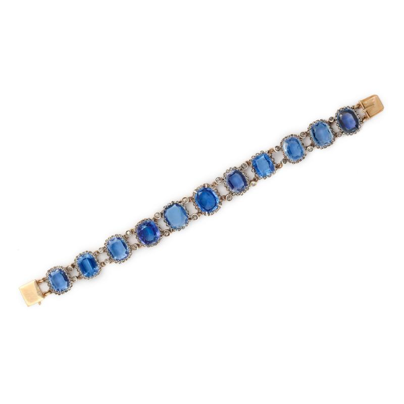 19th Century Natural Sapphire Diamond Bracelet in Silver on Gold