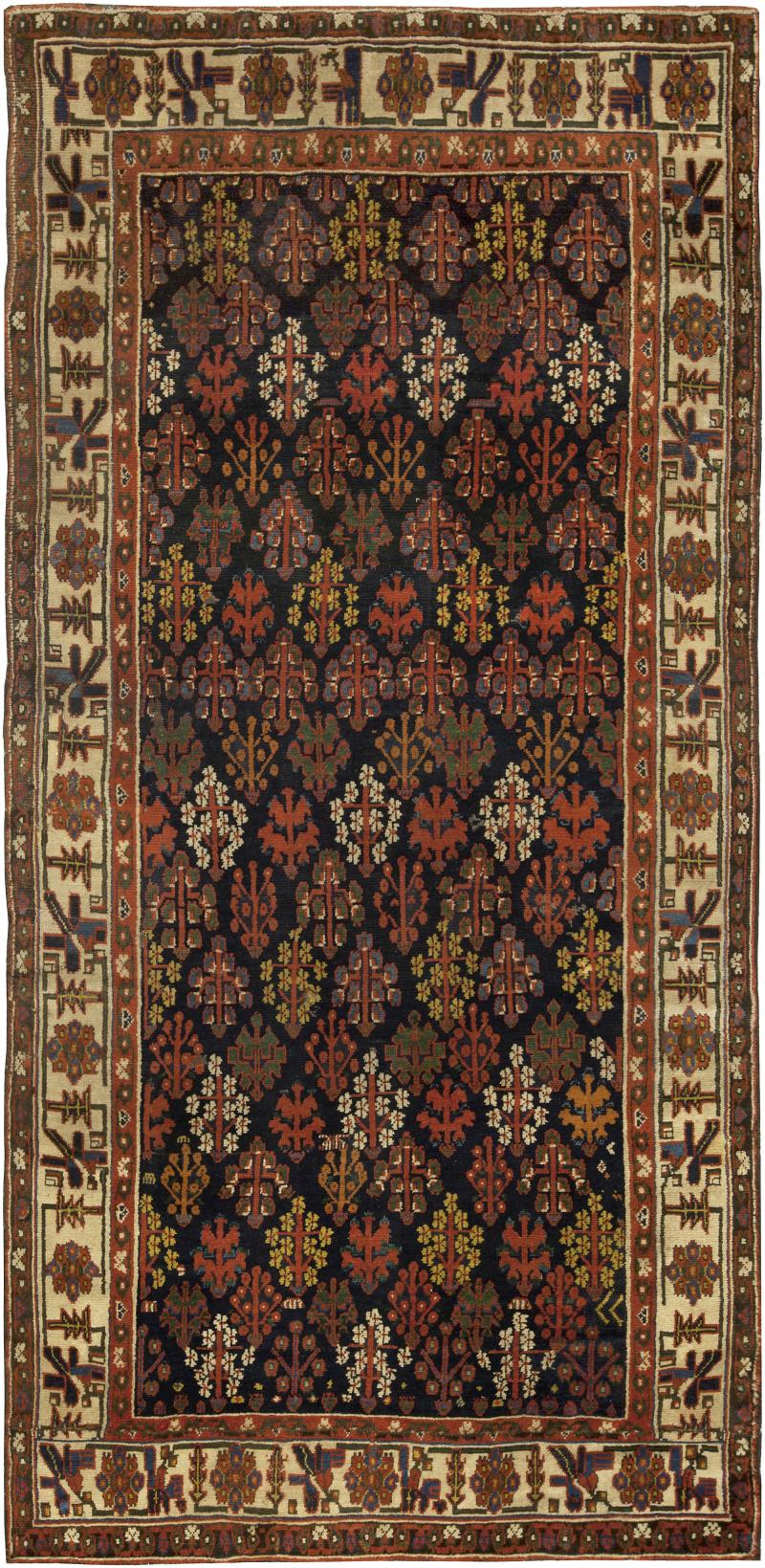 19th Century North West Persian Botanic Handwoven Wool Rug