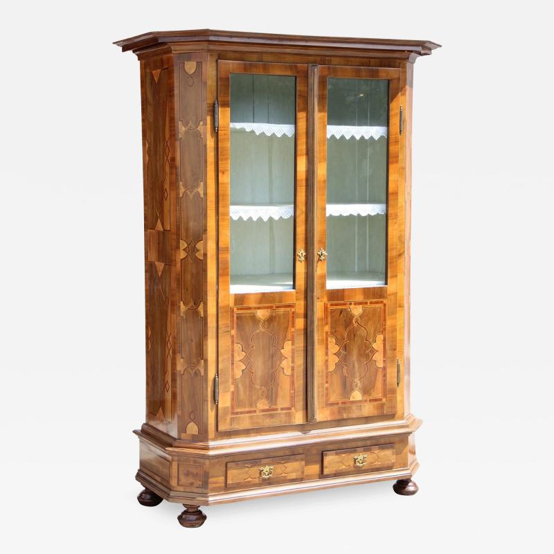 19th Century Nutwood Bookcase Cupboard with Marquetry Austria circa 1890