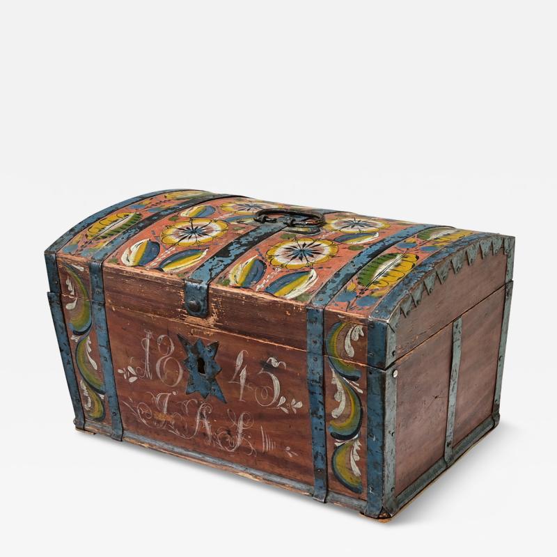 19th Century Painted Pine Marriage Trunk