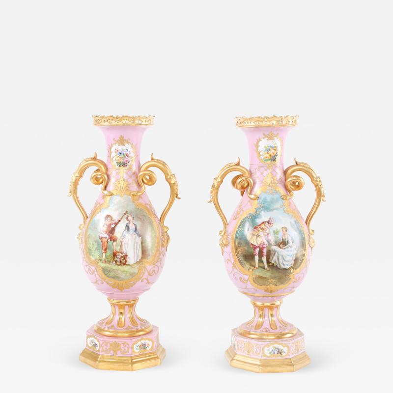 19th Century Pair Gilt Porcelain Decorative Urns Vases