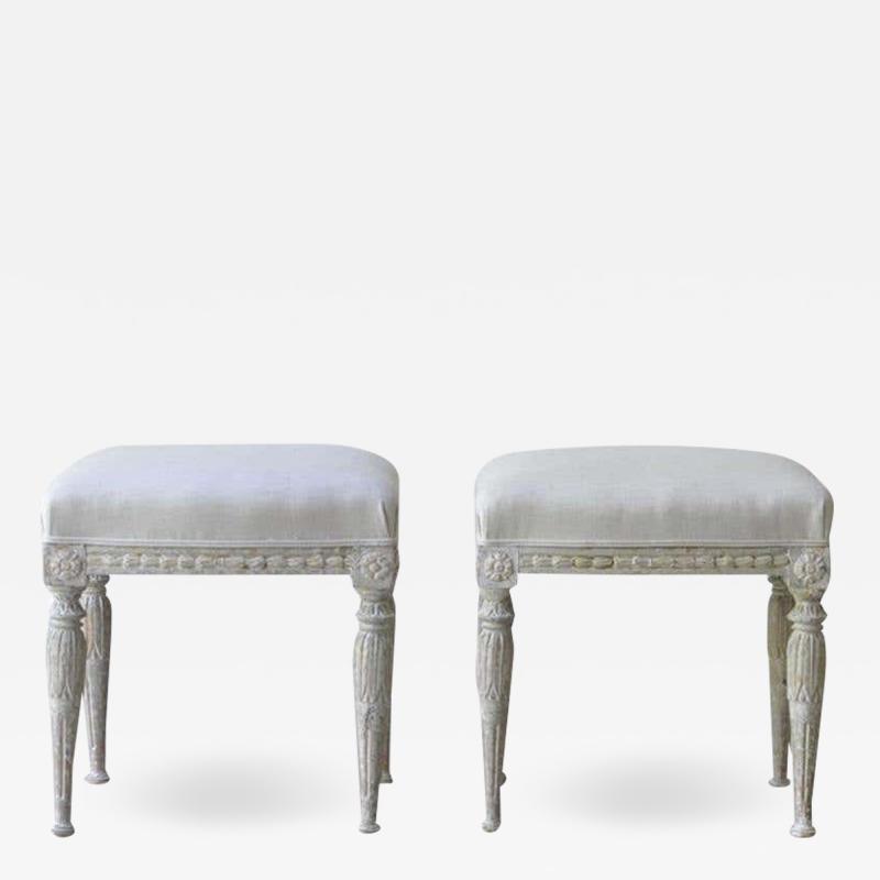 19th Century Pair Of Swedish Gustavian Period Stool In Original Paint