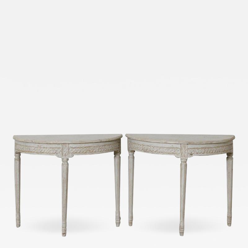 19th Century Pair Of Swedish Gustavian Style Demi Lune Console Tables