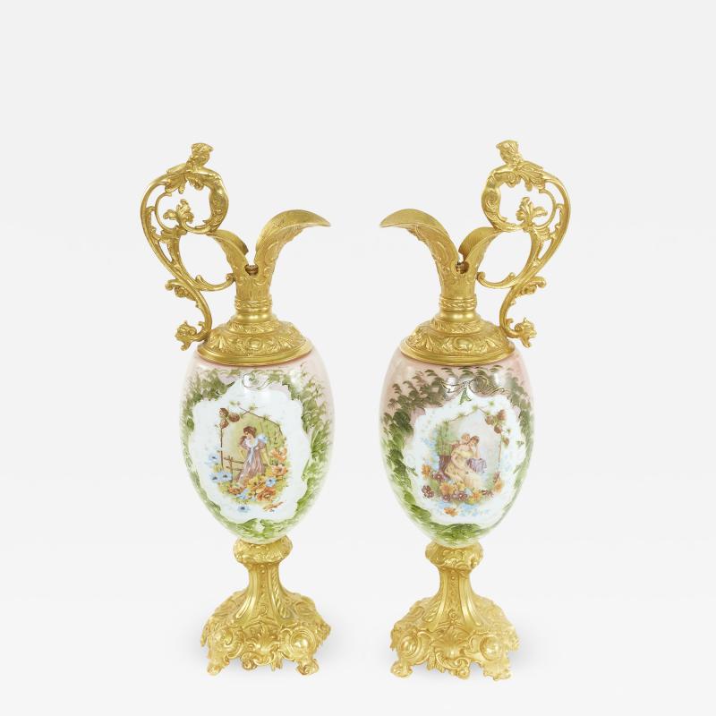 19th Century Pair Ormolu Mounted Two Handled Vase