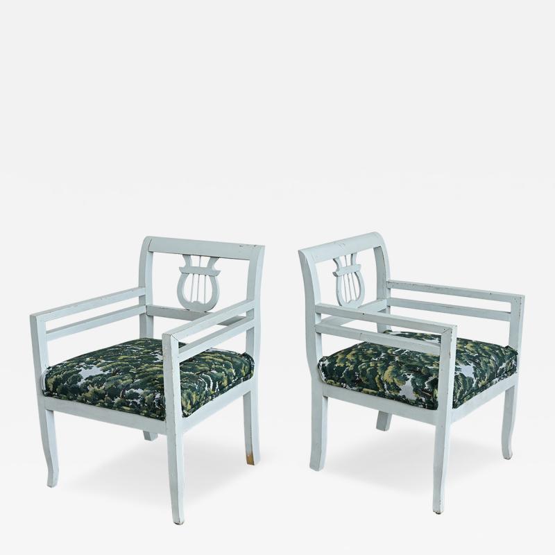 19th Century Pair of Biedermeier Painted Armchairs in New Upholstery