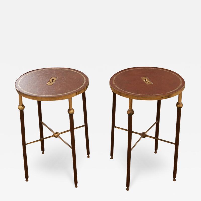 19th Century Pair of Brass Leather Tables